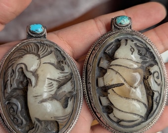 White Brass Zodiac Pendant with Turquoise inlay (p6-009)