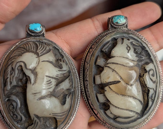 White Brass Zodiac Pendant with Turquoise inlay (p6-009)