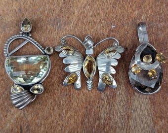 Yellow Sapphire Sterling Silver Pendant Collection: Butterfly, Statement, & More