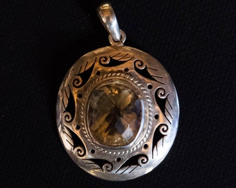 Silver filigree Citrine Celtic Warrior Necklace: 925 Sterling Silver Pendant-Oval Silver Citrine (T1101-004)