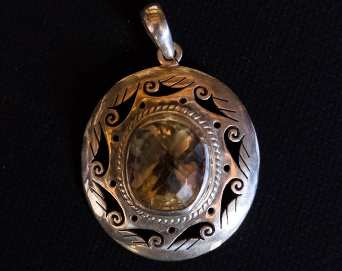 Silver filigree Citrine Celtic Warrior Necklace: 925 Sterling Silver Pendant-Oval Silver Citrine (T1101-004)