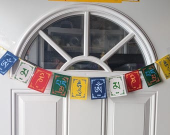 Small Tibetan Fabric Prayer Flags: Colorful Om Mani Padme Hum Flags