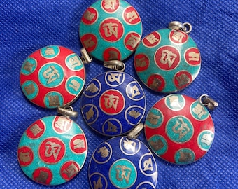 P4/8 - Buddhist Om Mani Padme Hug, Necklace Silver Pendants  (T12-2/8)