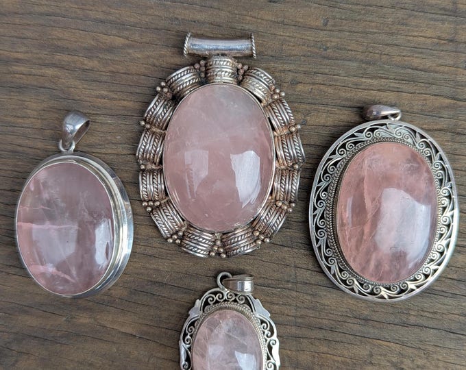 Vintage Handmade Rose Quartz Pendant with sterling silver, for men or women (p7-016)