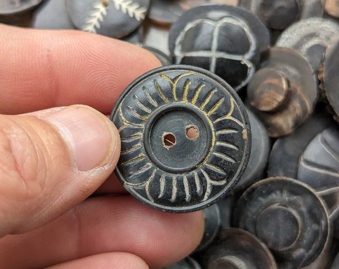 Black 20 Assorted Genuine Handmade Decorative and Unique Handmade Natural Buffalo Horn Buttons