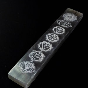 Selenite Wand with Engraved Chakras 20 cm | Engraved Selenite Ruler | Crystals Charging Wand | Crystals Lover | Crystals Holder