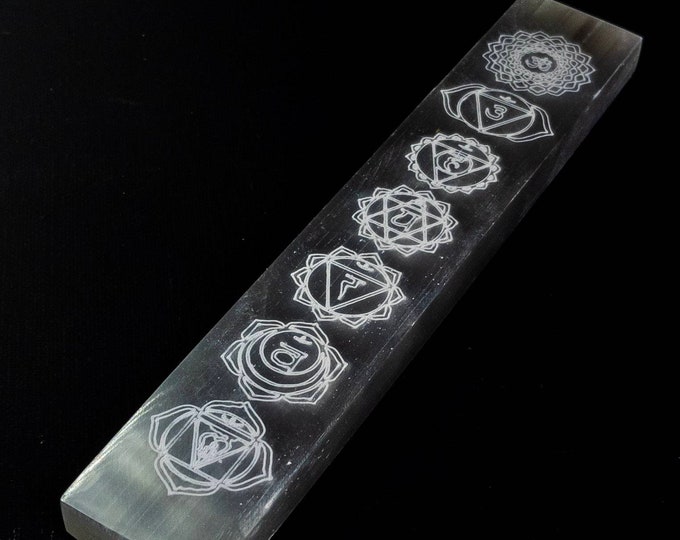 Selenite Wand with Engraved Chakras 20 cm | Engraved Selenite Ruler | Crystals Charging Wand | Crystals Lover | Crystals Holder