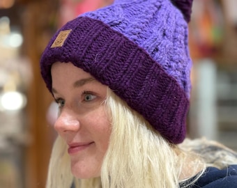Hand-knitted Fair Trade 100% woolen Handmade Fleece Lining Pompom Hat—Very Warm Himalayan Sheep Winter beanie/Hiking Beanies