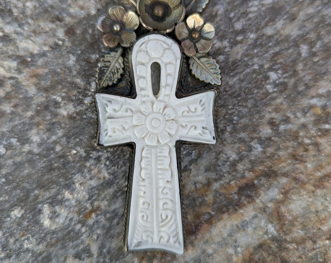 Tibetan Silver Turquoise Cross Pendant, Southwestern Boho Faith Jewelry (P7-69)
