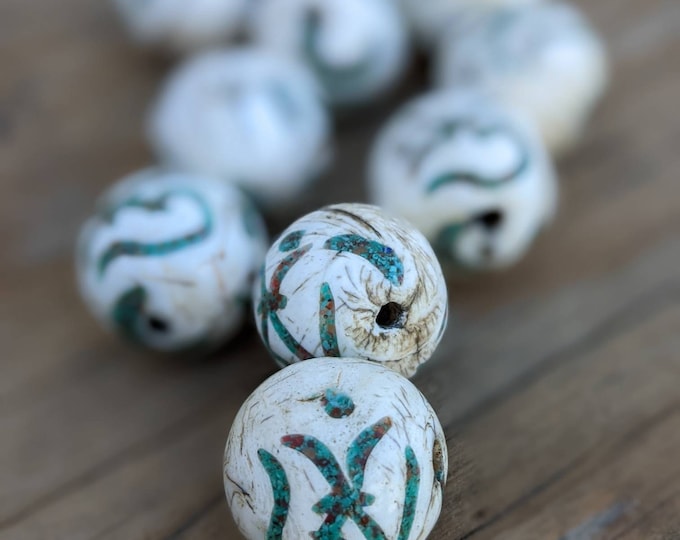 5pics 15mm Handcraft 5 Beads Scrip Om - Conch Shell 5 Beads Parcel inlay work, conch shell