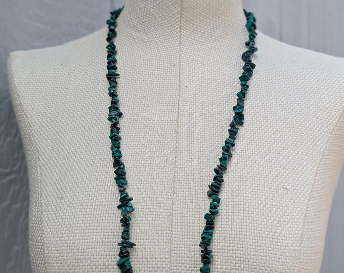 Original Malachite Bead Chip Strands Necklace, Artisan-Crafted Statement Jewelry, 16-Inch Length (BBR2)