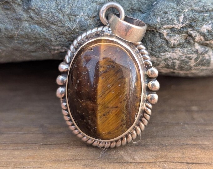 P3/56- Tiger Eye Amber stone Silver Pendant (T12-056)