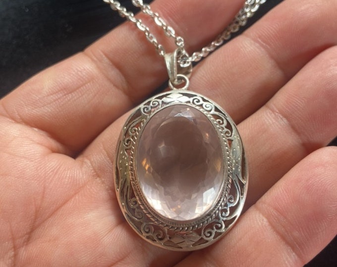 P3/19 - Rose Quartz Pendant with sterling silver, for men or women (T12-019)
