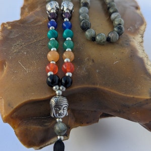 Labradorite 7 Chakra Mala: Knotted Bead Meditation Crystal Mala