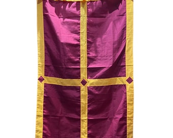Tibetan Door Curtain: Silk Auspicious Symbols, 3x6 ft