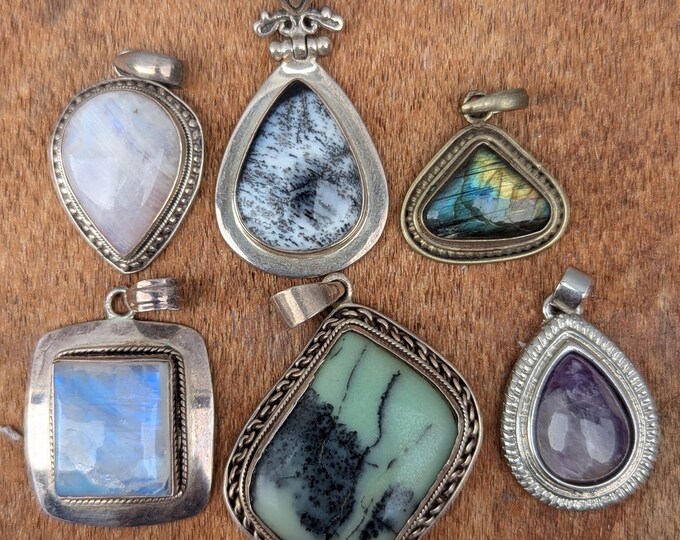 Vintage sterling silver and brass with unique gemstones collection (p7-067)