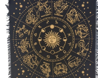 Zodiac Sun Tarot Cloth: Golden Selenite Crystal Altar Cloth