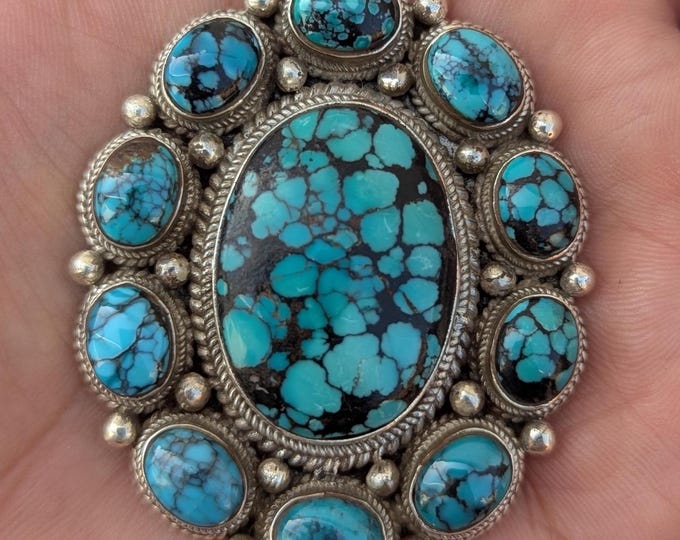 Women’s Enhanced Blue Turquoise 925 Sterling Silver Pendant .  (T1101-006)