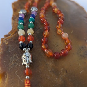 Carnelian 7 Chakra Mala: Knotted Bead Meditation Necklace