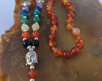 Carnelian with 7Chakra stone/ Carnelian mala/ Knotted Carnelian Bead Meditation Mala, 108 Beads Carnelian Crystal mala