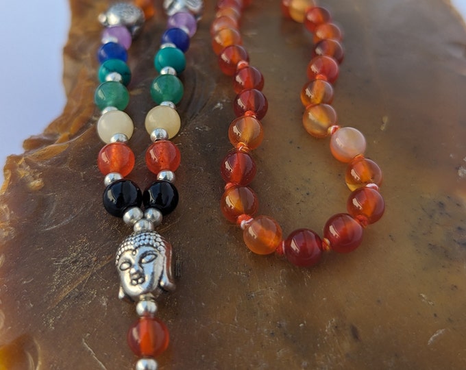 Carnelian with 7Chakra stone/ Carnelian mala/ Knotted Carnelian Bead Meditation Mala, 108 Beads Carnelian Crystal mala