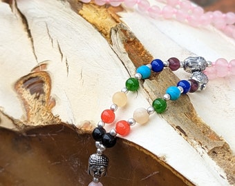 Knotted Rose quartz Bead Meditation Mala, 108 Beads