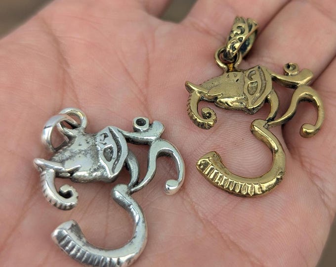 Brass and Silver Handmade Om Ganesha necklace Pendant, pd 123