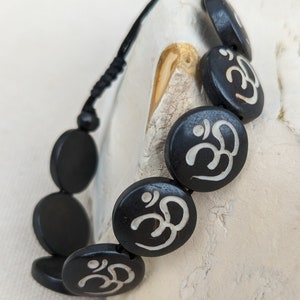 Om or third eye or ying yang &quot; Bracelet/Recycle Tibetan Yak Bone Bracelet/ Yak Bone engrave/ Hand Carved Yak Bone/ Adjustable Bracelet