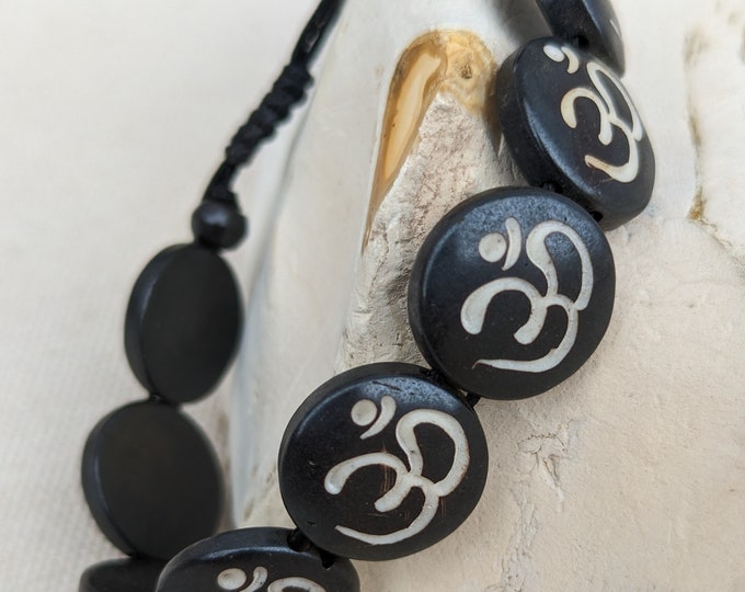 Om or third eye or ying yang " Bracelet/Recycle Tibetan Yak Bone Bracelet/ Yak Bone engrave/ Hand Carved Yak Bone/ Adjustable Bracelet