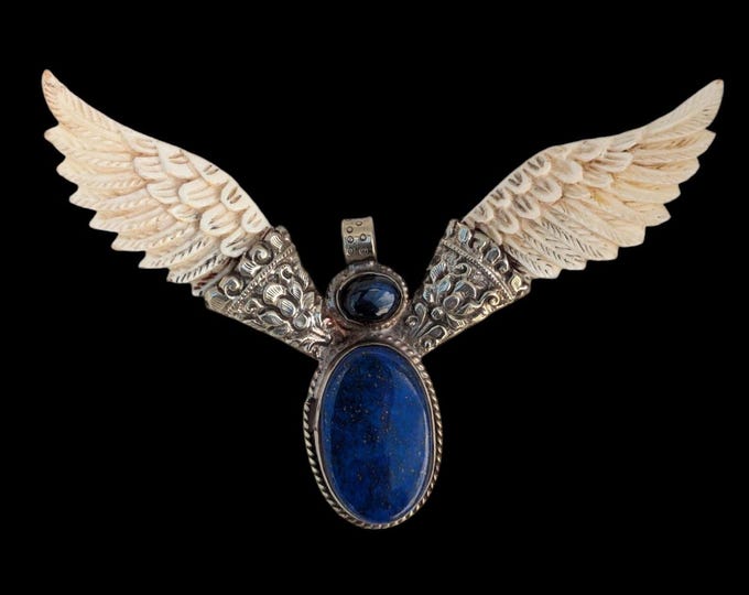 PE102 Eagle Pendant with Lapis lazuli  Natural Stone Tibetan silver pendant, Tibetan jewelry, Lapis jewelry, birthstone, natural gemstone