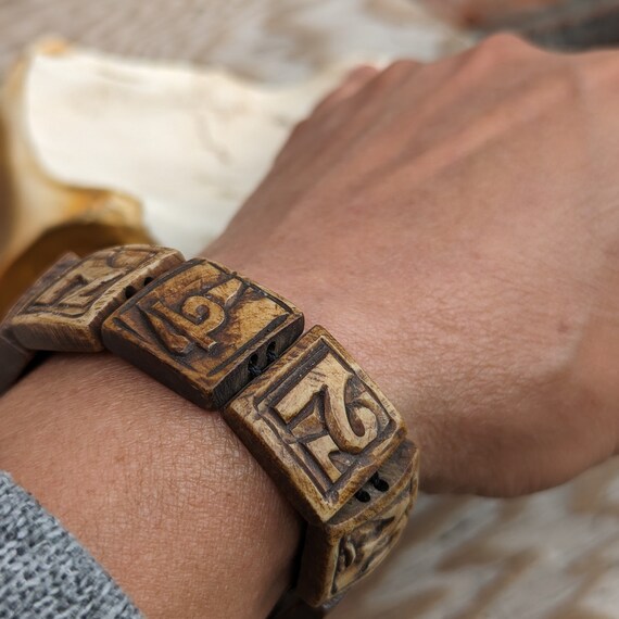 Om" Recycle Tibetan Yak Bone Mantra Bracelet/ Yak… - image 8