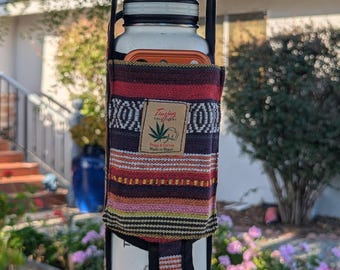 Hemp Cotton Water Bottle Holder: Crossbody Bag with Phone Pocket