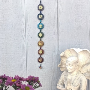 Hanging Chakra Stones décor balancing Chakra yoga decor bedroom decor home decor reiki-infused colorful charm. resin-encased Crystals.