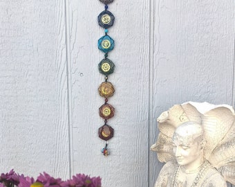 Hanging Chakra Stones décor balancing Chakra yoga decor bedroom decor home decor reiki infused colorful charm. Resin enclosed crystals