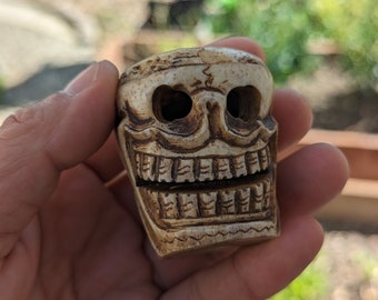 Rare Rare Yak Bone Skull, Tibetan rare vintage Yak bone hand Carved Skull beads