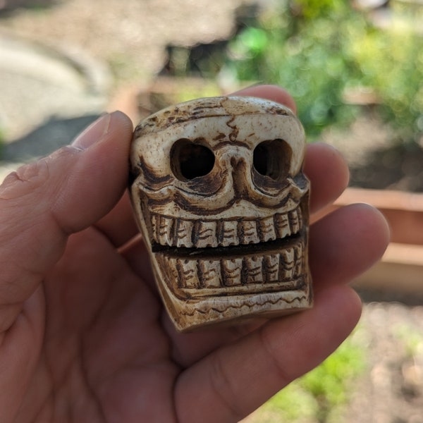 Rare Rare Yak Bone Skull, Tibetan rare vintage Yak bone hand Carved Skull beads