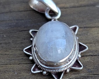 Rainbow Moonstone Sterling Silver Pendant: Handmade Crystal Healing P3/67