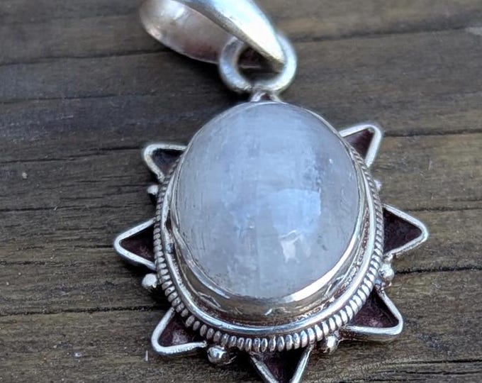 Rainbow Moonstone Sterling Silver Pendant: Handmade Crystal Healing P3/67