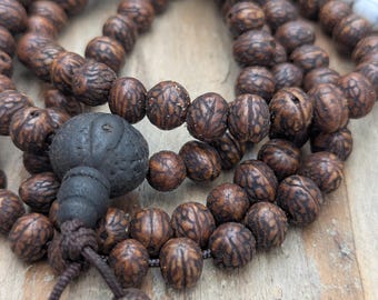 8mm custom-made Mala Necklace: 108 Prayer Beads, Indian Holly, Raktu seed mala