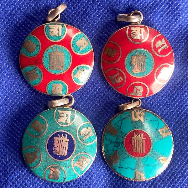 P4/9 - Kalachakra Turquoise Coral Pendant Necklace.  (T12-2/9)