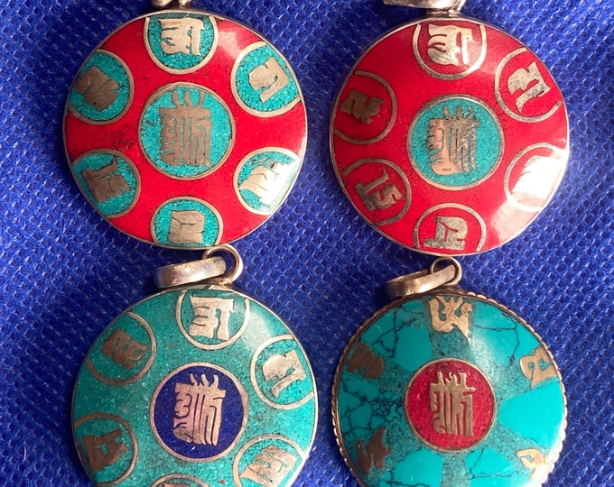P4/9 - Kalachakra Turquoise Coral Pendant Necklace.  (T12-2/9)
