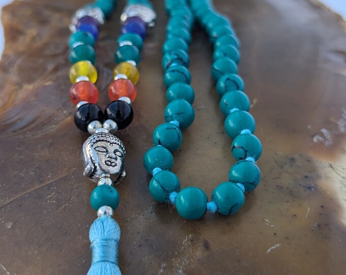 Turquoise with 7 Chakra stone/Turquoise mala/ Turquoise Bead Meditation Mala knotted, 108 Beads/ Turquoise Crystal mala
