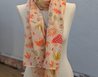Mushroom Block Print Cotton Scarf – Handmade Boho Botanical Wrap