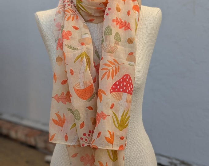 Mushroom Block Print Cotton Scarf – Handmade Boho Botanical Wrap
