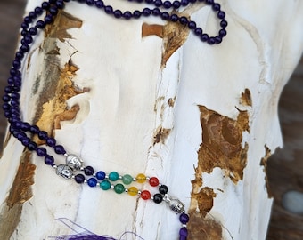 Knotted Amethyst Bead Meditation Mala, 108 Beads