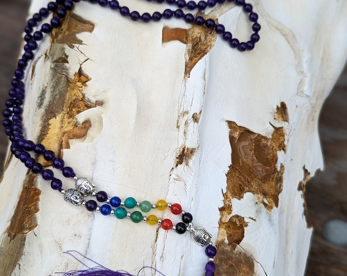 Knotted Amethyst Bead Meditation Mala, 108 Beads