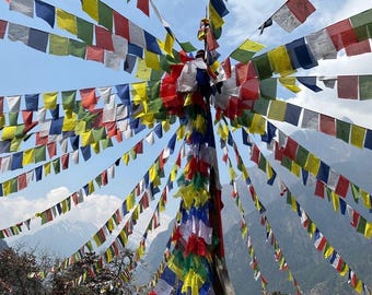 Authentic Tibetan Prayer Flags – Handmade Himalayan Lungta for Peace, Compassion, Blessings (Cotton/Polyester Blend)