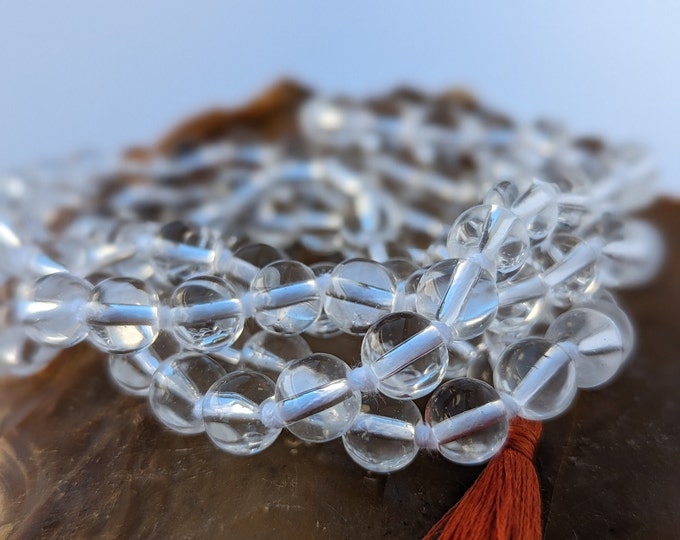 Clear Quartz stone 8mm/ clear quartz mala/ Knotted Clear quartz Bead Meditation Mala, 108 Beads Clear quartz Crystal mala