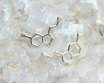 Ear Crawler earrings ear Sweep earrings Serotonin Molecule Ear climber earrings, jewelry cute , sterling Silver fun earrings