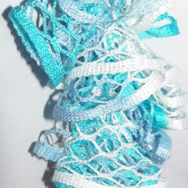 Seabreeze - Crochet Ruffle Scarf - Ruffle Scarf Yarn - Ruflle Scarf Crochet - Starbella Yarn - Blue and White Scarf